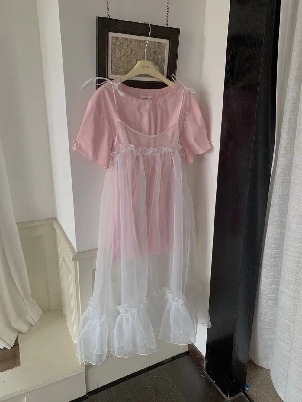 Two-piece dress with lace hem