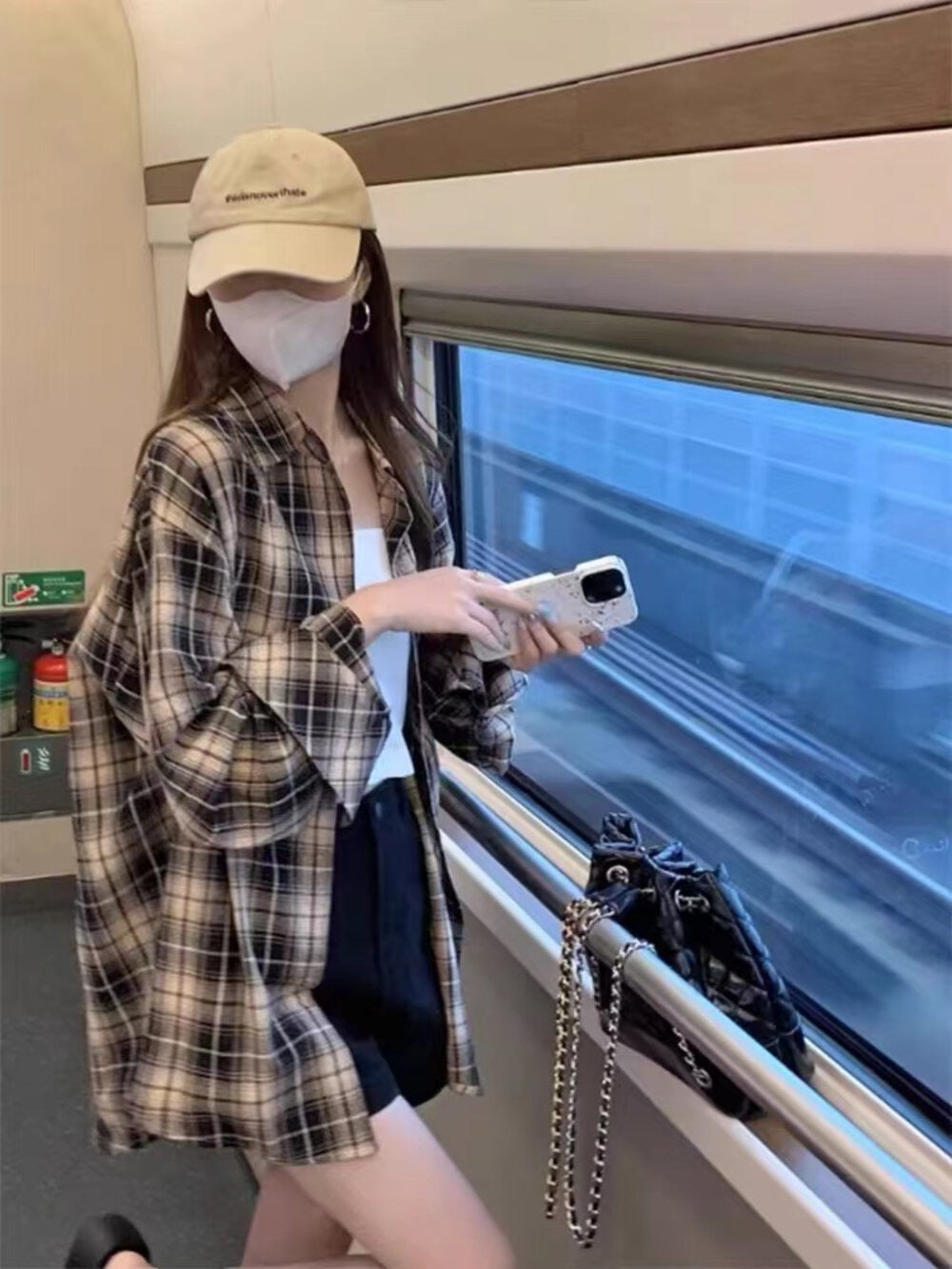 Plaid thin long-sleeved shirt