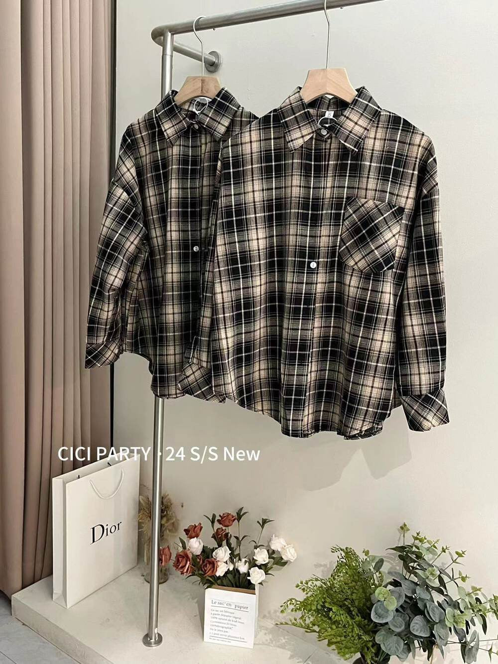 Plaid thin long-sleeved shirt