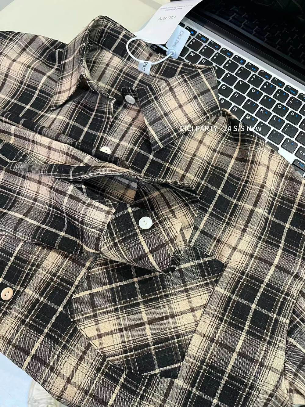Plaid thin long-sleeved shirt