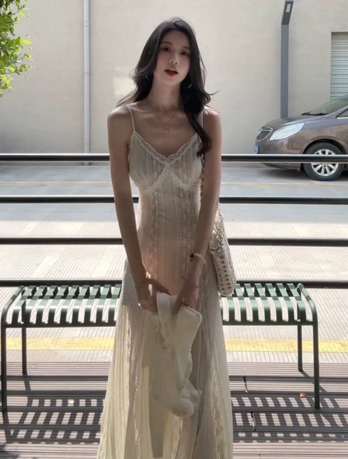Lace suspender dress