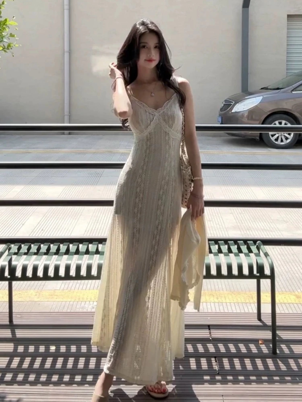 Lace suspender dress