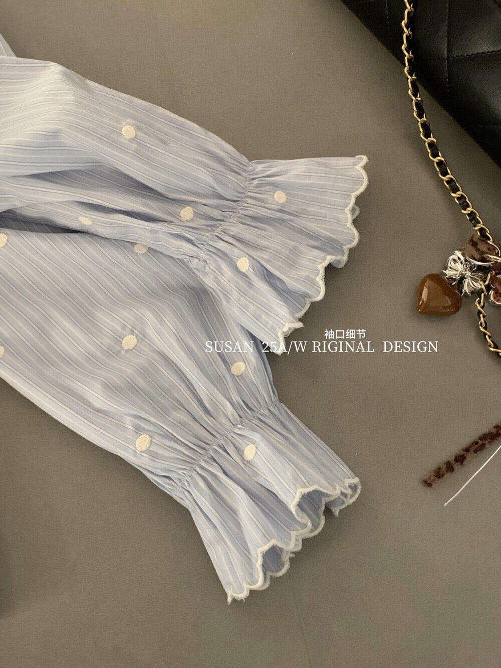 Korean style doll collar striped polka dot shirt