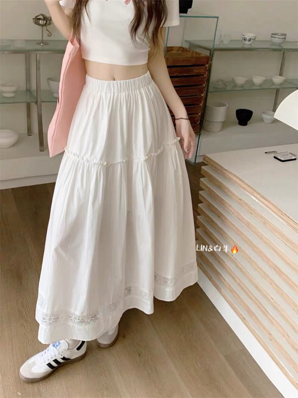 Pure white lace patchwork long dress