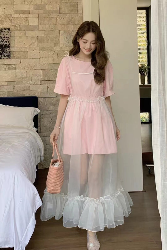 Two-piece dress with lace hem