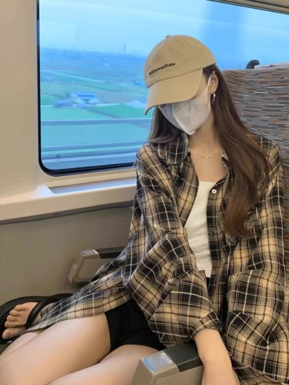 Plaid thin long-sleeved shirt