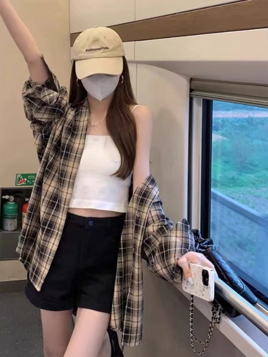 Plaid thin long-sleeved shirt