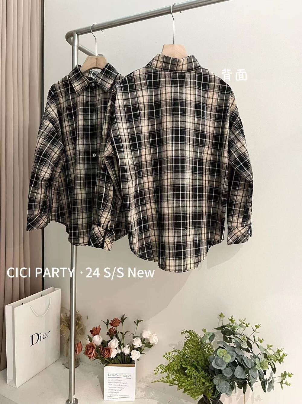 Plaid thin long-sleeved shirt