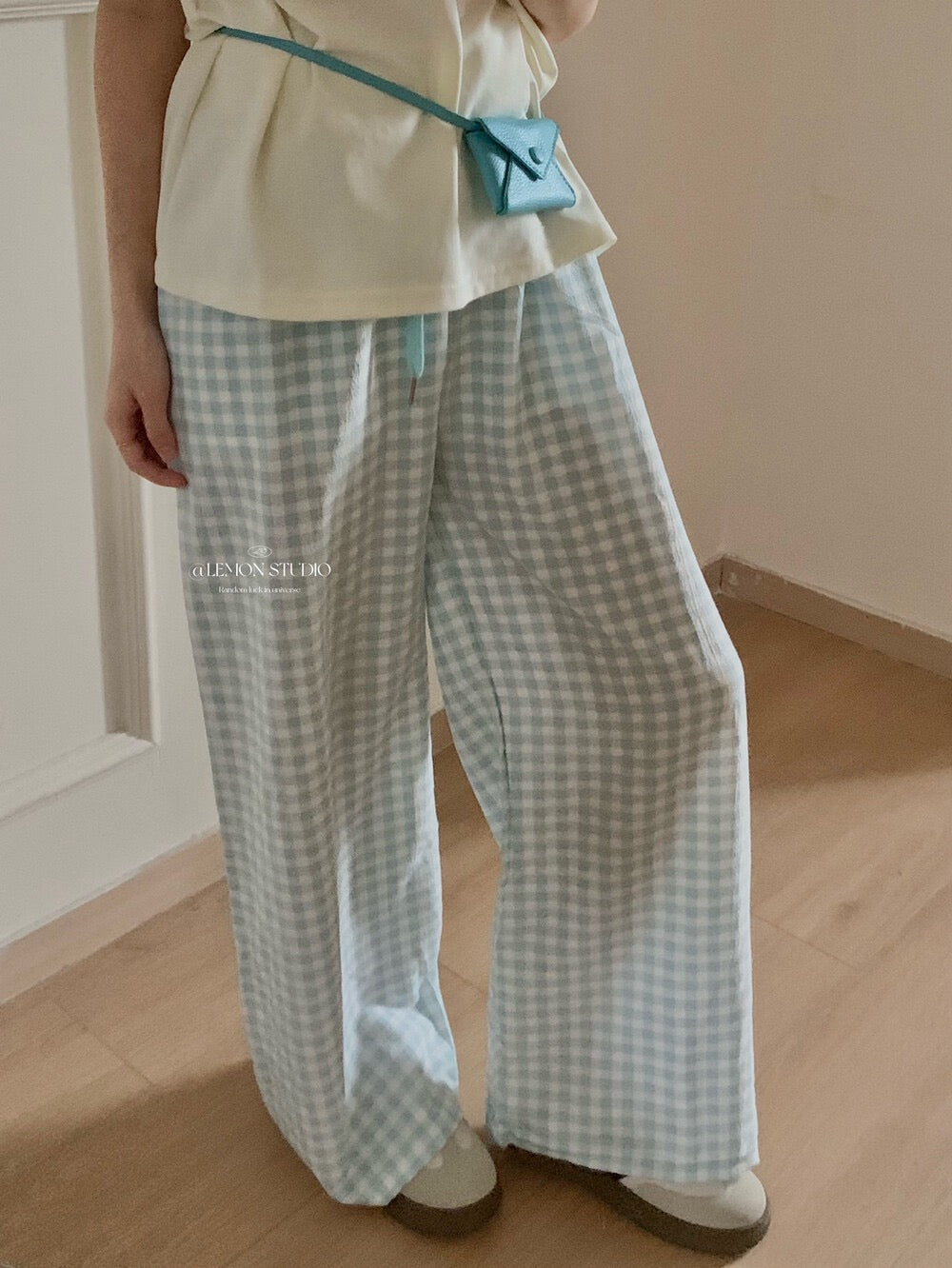 Lazy loose straight drape plaid pants, wide-leg casual pants