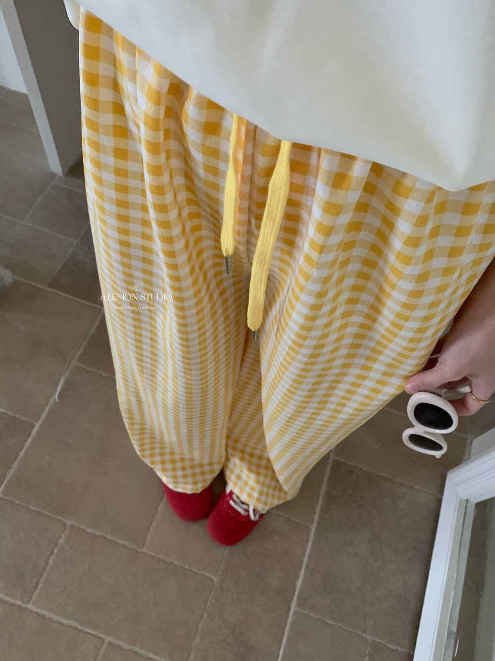 Lazy loose straight drape plaid pants, wide-leg casual pants