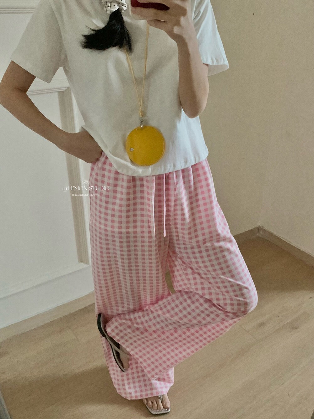 Lazy loose straight drape plaid pants, wide-leg casual pants