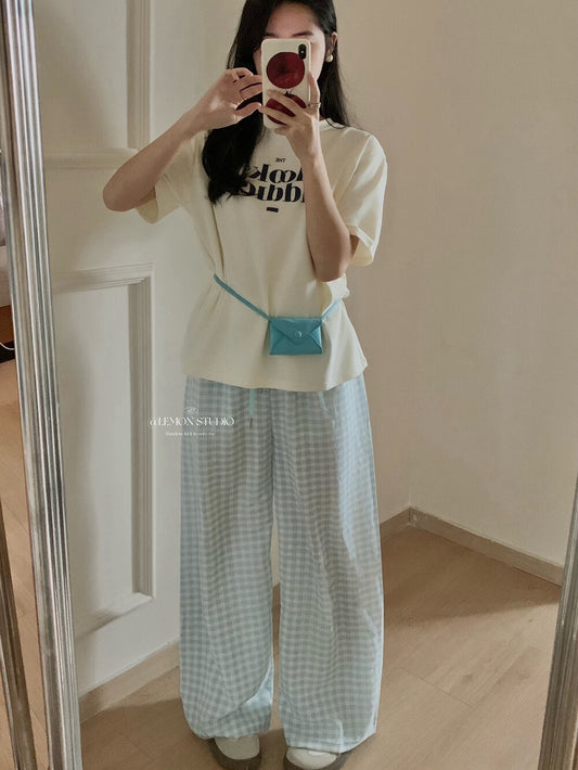 Lazy loose straight drape plaid pants, wide-leg casual pants