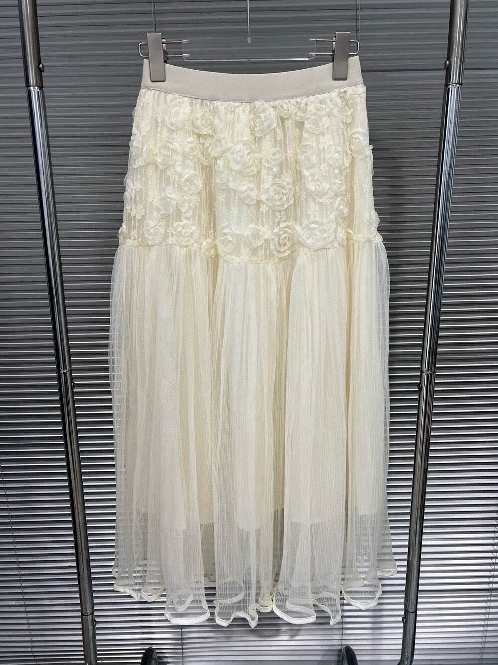 Three-dimensional flower patchwork long skirt, gauze skirt