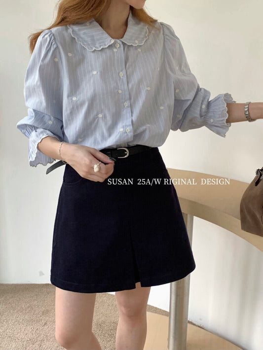 Korean style doll collar striped polka dot shirt