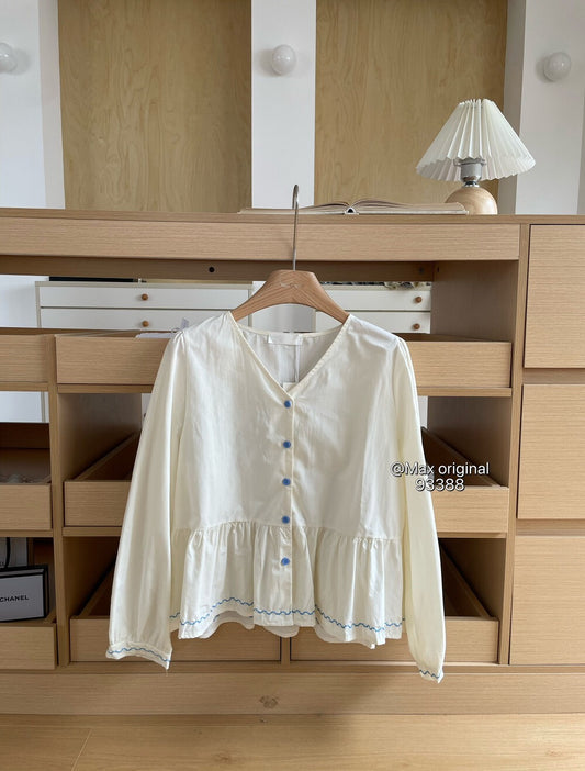Apricot shirt with blue lines