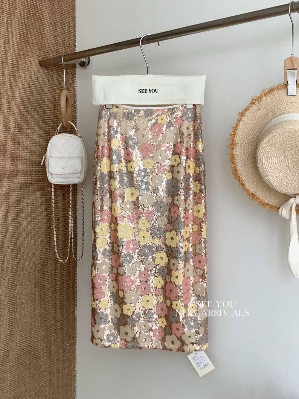 Sequined floral straight maxi skirt
