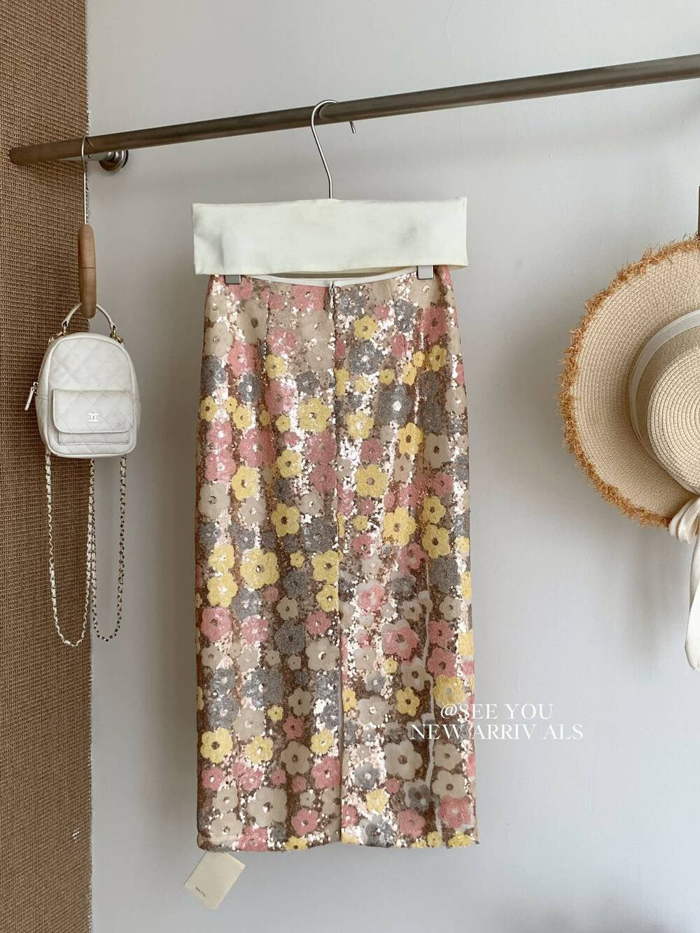 Sequined floral straight maxi skirt