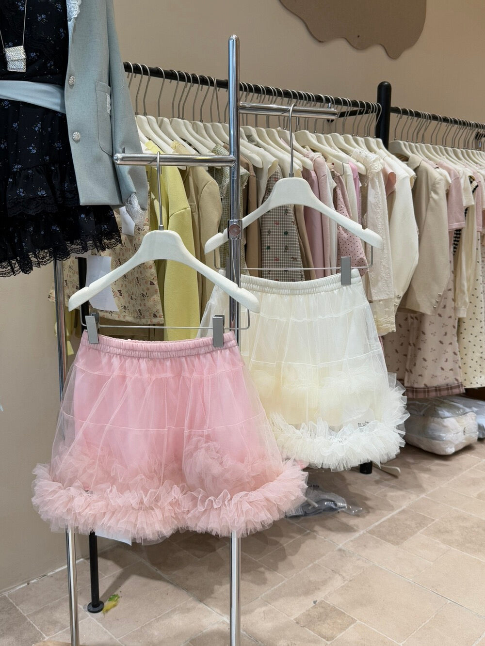 Sweet and cute all-match solid color splicing mesh lace tutu skirt