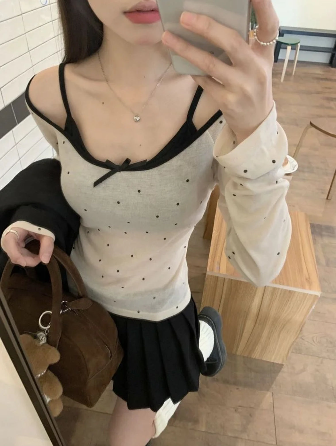 Polka Dot Sheer Off-Shoulder Tulle Top