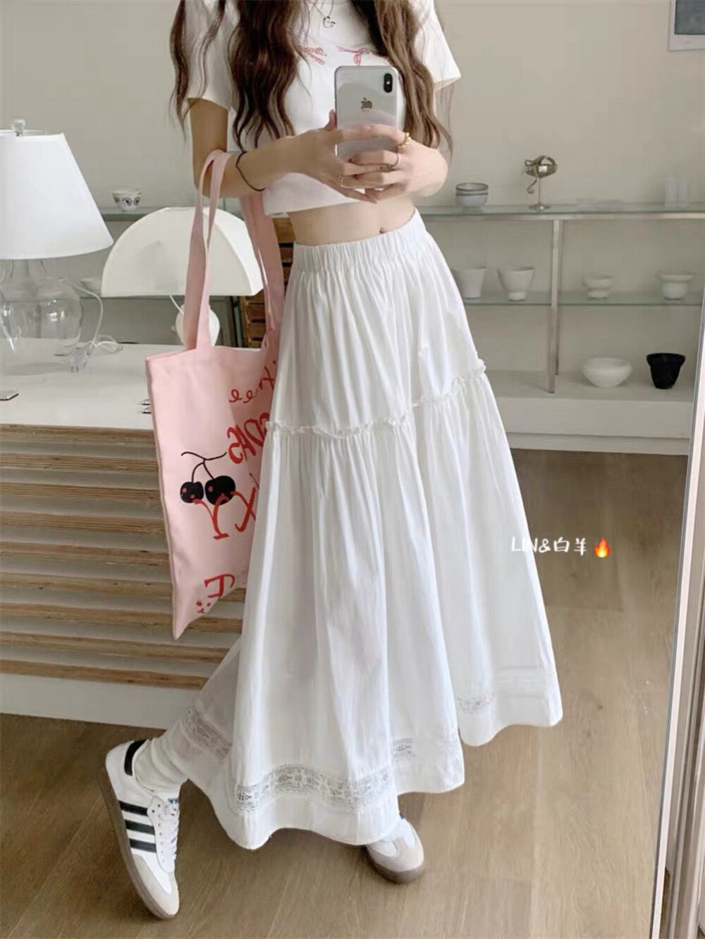 Pure white lace patchwork long dress